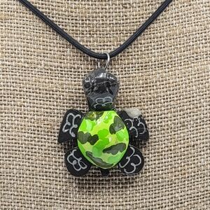 Green and Black Turtle Pendant Necklace